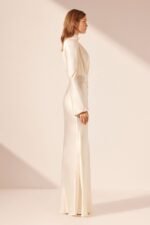 LA LUNE PLUNGED LONG SLEEVE MAXI DRESS - CREAM - Image 4