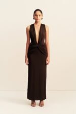 MIRO SLINKY JERSEY PLUNGED MAXI DRESS - RISTRETTO