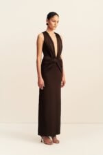 MIRO SLINKY JERSEY PLUNGED MAXI DRESS - RISTRETTO - Image 3