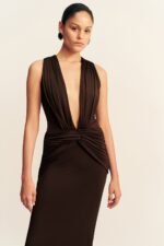 MIRO SLINKY JERSEY PLUNGED MAXI DRESS - RISTRETTO - Image 2