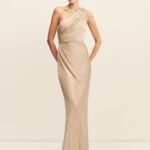 LA LUNE GATHERED ONE SHOULDER MAXI DRESS - GOLD