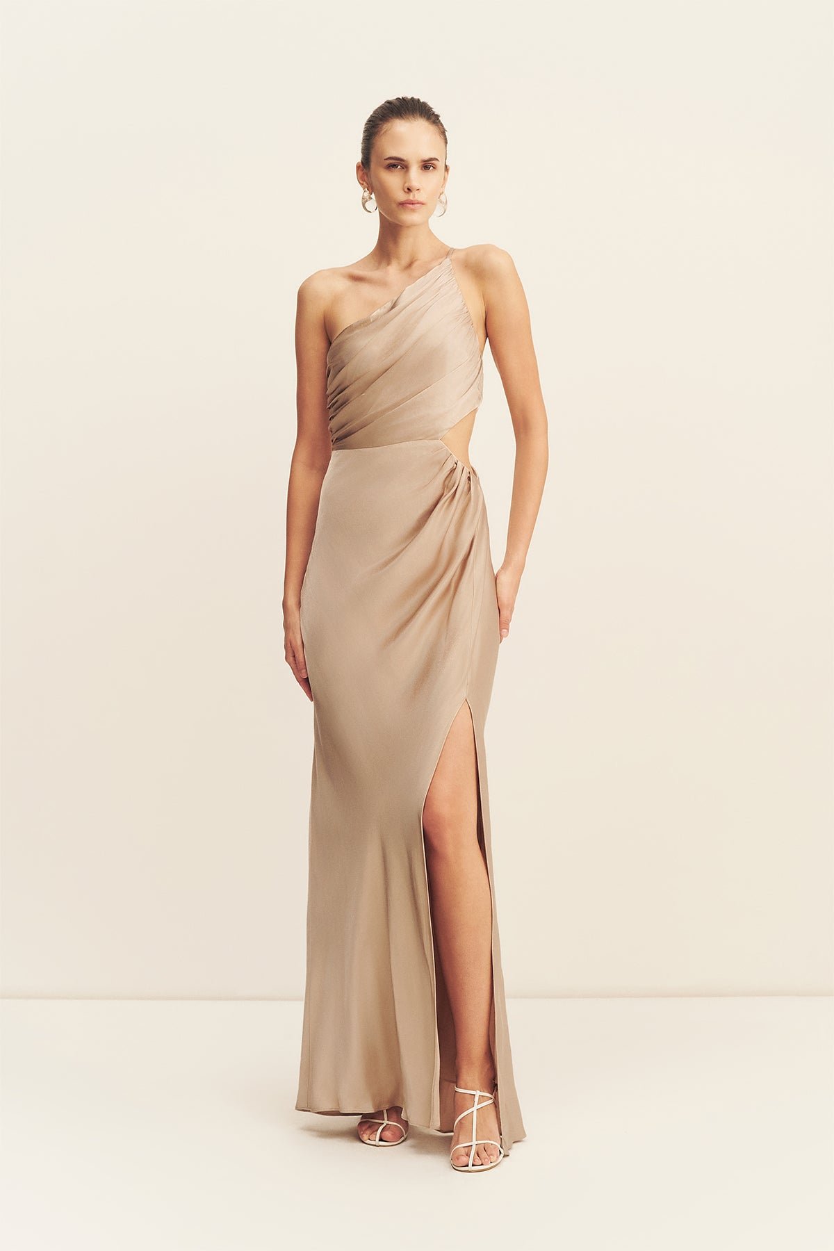 181_SJ6023_la_lune_asymmetrical_gathered_maxi_dress_gold_1R LA LUNE ASYMMETRICAL GATHERED MAXI DRESS - GOLD - Image 1