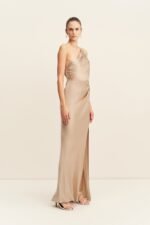 LA LUNE ASYMMETRICAL GATHERED MAXI DRESS - GOLD - Image 3