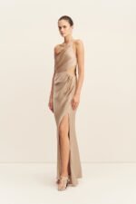LA LUNE ASYMMETRICAL GATHERED MAXI DRESS - GOLD - Image 4