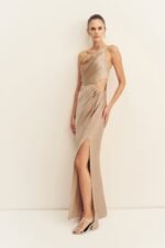 LA LUNE ASYMMETRICAL GATHERED MAXI DRESS - GOLD - Image 2