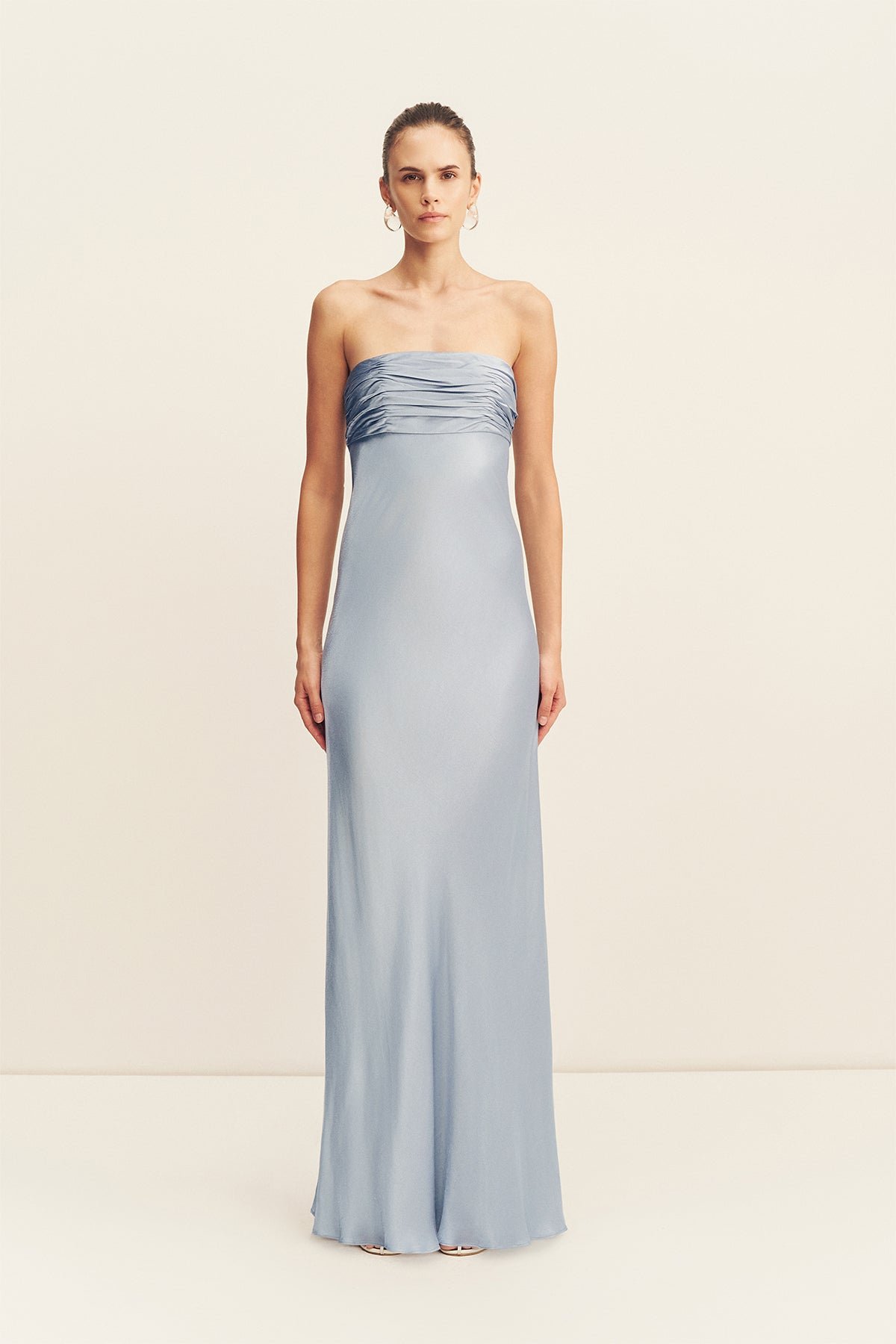 LA LUNE STRAPLESS RUCHED BODICE MAXI DRESS - POWDER BLUE - Image 3
