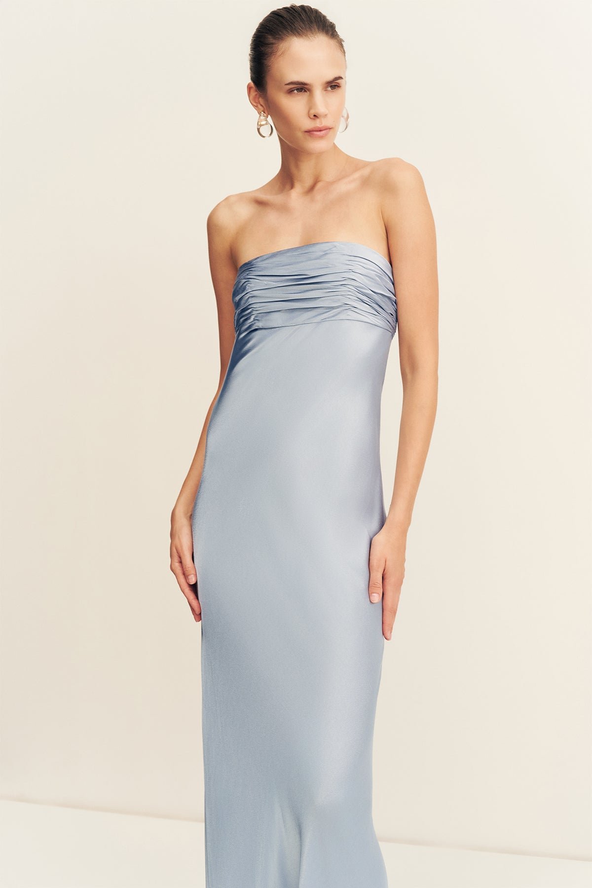 LA LUNE STRAPLESS RUCHED BODICE MAXI DRESS - POWDER BLUE - Image 2
