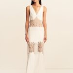 STRATUS PLUNGED LACE PANELLED MAXI DRESS - IVORY