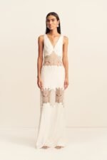 STRATUS PLUNGED LACE PANELLED MAXI DRESS - IVORY