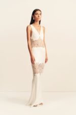 STRATUS PLUNGED LACE PANELLED MAXI DRESS - IVORY - Image 3