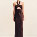 LA LUNE RUCHED HALTER MAXI DRESS - ESPRESSO
