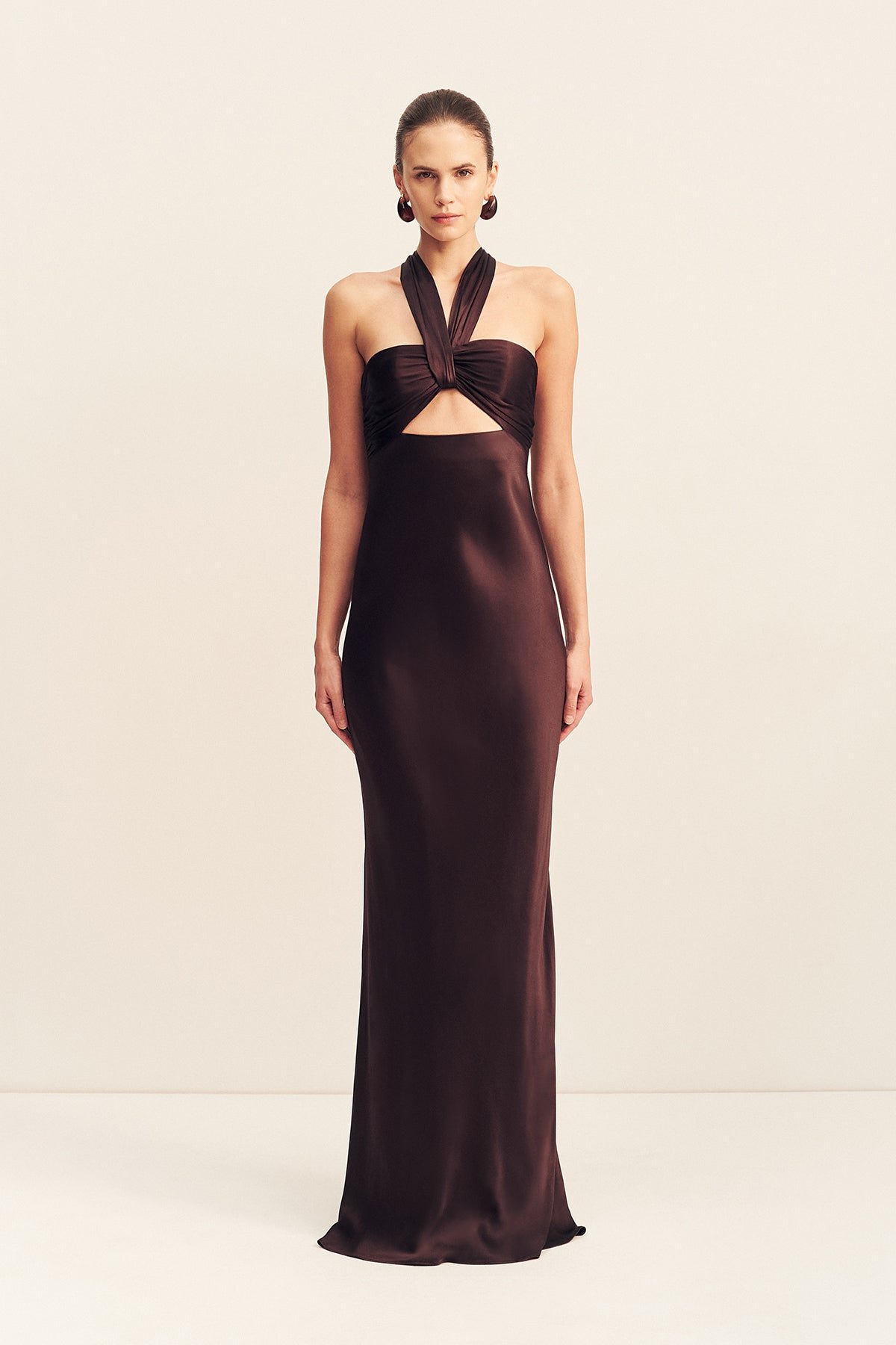188_La_Lune_Ruched_Halter_Maxi_Dress_06234003_ESPRESSO_1 LA LUNE RUCHED HALTER MAXI DRESS - ESPRESSO - Image 1