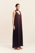 LA LUNE SCARF PANELLED MAXI DRESS - ESPRESSO - Image 3