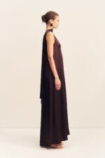 LA LUNE SCARF PANELLED MAXI DRESS - ESPRESSO - Image 4