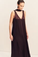 LA LUNE SCARF PANELLED MAXI DRESS - ESPRESSO - Image 2