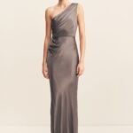 LA LUNE GATHERED ONE SHOULDER MAXI DRESS - GRAPHITE