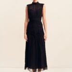 CLEMENCE HIGH NECK MIDI DRESS - BLACK