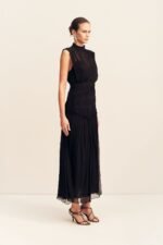 CLEMENCE HIGH NECK MIDI DRESS - BLACK - Image 3