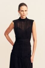 CLEMENCE HIGH NECK MIDI DRESS - BLACK - Image 2