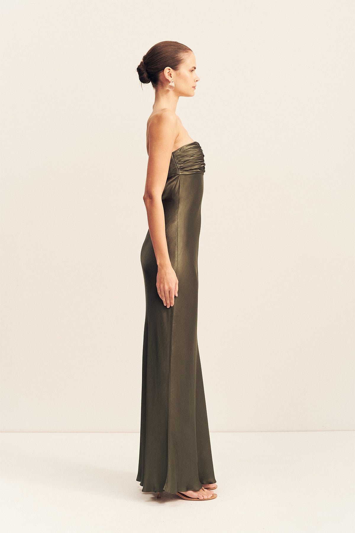 LA LUNE STRAPLESS RUCHED BODICE MAXI DRESS - FOREST - Image 3