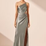 LA LUNE ASYMMETRICAL GATHERED MAXI DRESS - SAGE