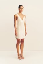 LA LUNE PLUNGED SLIP DRESS - CREAM - Image 3