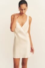 LA LUNE PLUNGED SLIP DRESS - CREAM - Image 2