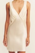LA LUNE PLUNGED SLIP DRESS - CREAM - Image 7