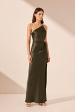 LA LUNE ASYMMETRICAL GATHERED MAXI DRESS - FOREST - Image 3