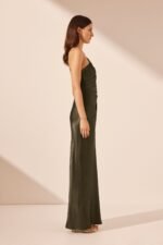 LA LUNE ASYMMETRICAL GATHERED MAXI DRESS - FOREST - Image 4