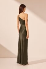 LA LUNE ASYMMETRICAL GATHERED MAXI DRESS - FOREST - Image 5