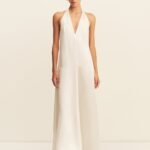 SAVANNA HALTER OPEN BACK MAXI DRESS - PEARL