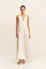 SAVANNA HALTER OPEN BACK MAXI DRESS - PEARL
