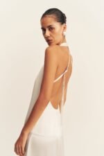 SAVANNA HALTER OPEN BACK MAXI DRESS - PEARL - Image 2