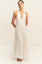 SAVANNA HALTER OPEN BACK MAXI DRESS - PEARL - Image 6