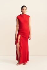 AMINA HIGH NECK RUFFLE MAXI DRESS - CHILLI