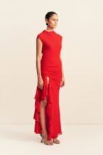 AMINA HIGH NECK RUFFLE MAXI DRESS - CHILLI - Image 3