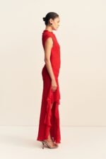 AMINA HIGH NECK RUFFLE MAXI DRESS - CHILLI - Image 4