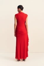AMINA HIGH NECK RUFFLE MAXI DRESS - CHILLI - Image 5