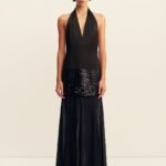 BIANCA HALTER PLUNGED MAXI DRESS - BLACK
