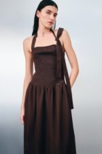 ALIAH HALTER TIE MIDI DRESS - COFFEE - Image 7