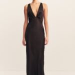 LA LUNE PLUNGED CROSS BACK MAXI DRESS - BLACK