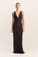 LA LUNE PLUNGED CROSS BACK MAXI DRESS - BLACK