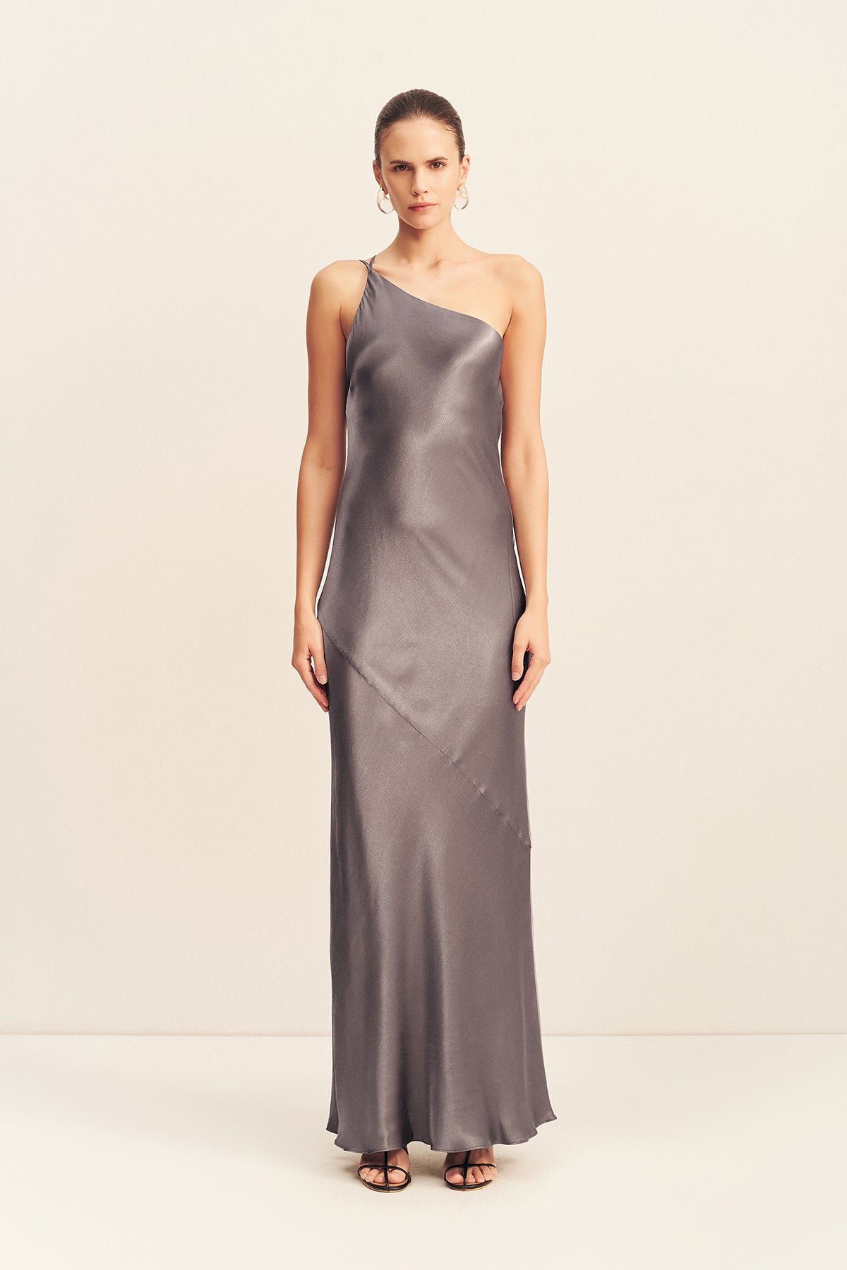 202_La_Lune_One_Shoulder_Maxi_Dress_Graphite_6241505_1 LA LUNE ONE SHOULDER COWL BACK MAXI DRESS - GRAPHITE - Image 1