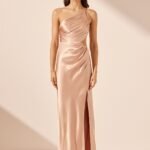 LA LUNE ASYMMETRICAL GATHERED MAXI DRESS - DESERT ROSE