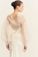 LA LUNE LIA SILK ORGANZA WRAP BLOUSE - IVORY - Image 9