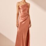 LA LUNE ASYMMETRICAL GATHERED MAXI DRESS - ANTIQUE ROSE