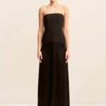 ADRI STRAPLESS PANELLED MAXI DRESS - BLACK