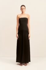 ADRI STRAPLESS PANELLED MAXI DRESS - BLACK