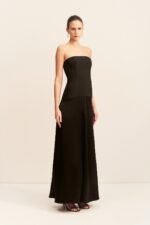ADRI STRAPLESS PANELLED MAXI DRESS - BLACK - Image 3